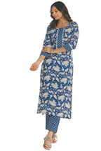 ANNI DESIGNER Womens Cotton Blend Straight Printed Kurta with Pant (Pustak Blue-BFV_3XL_Blue_XXX-Large)