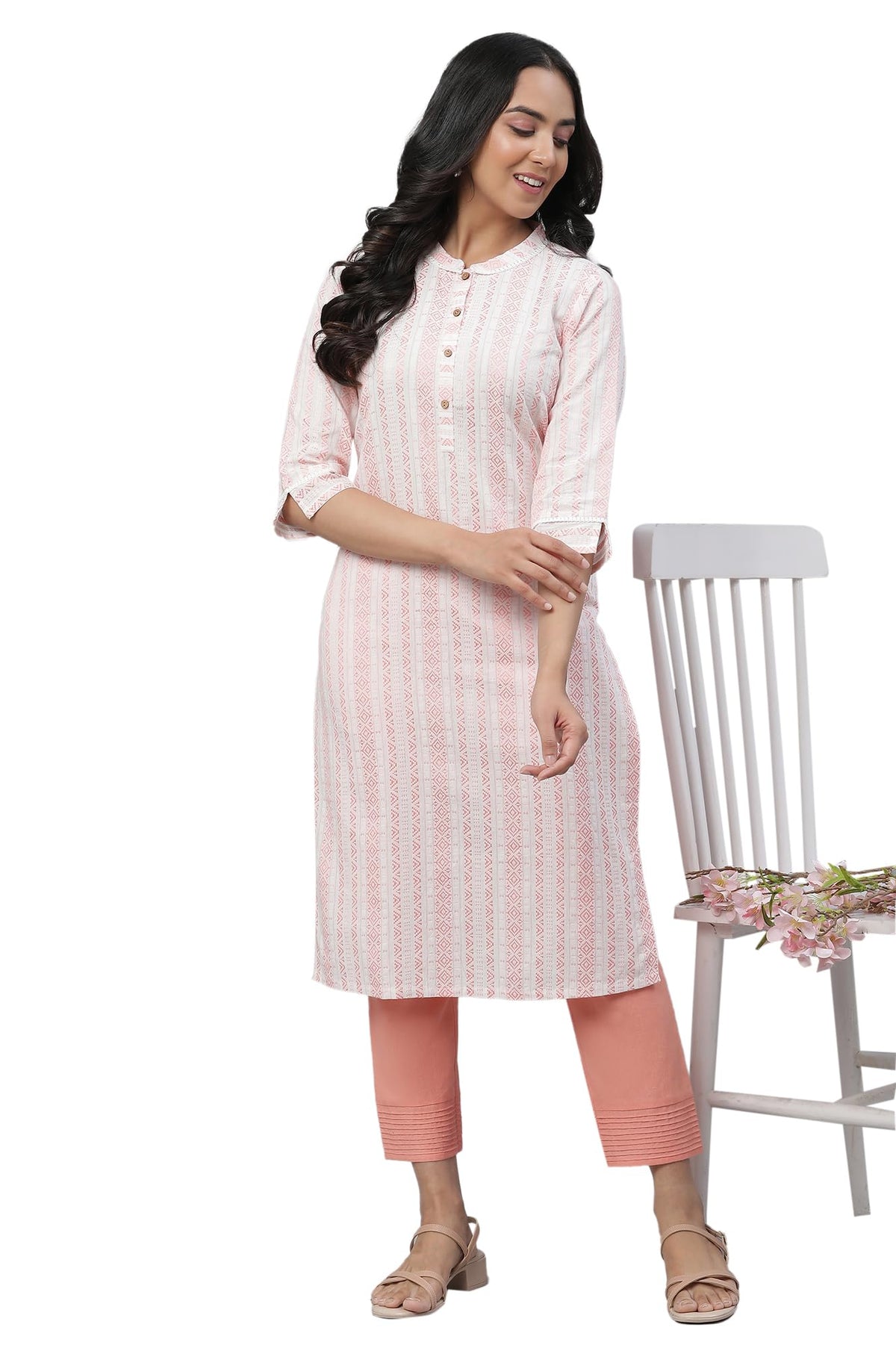 Aurelia Women Cotton Kurta 23AUA14474-704541-Peach-XS Coral