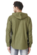 Besix MenS Green Tailored Fit Cotton Blend Shirt For Man With Hoodie - Casual Long Sleeve Shirt With Pockets - Patch Detail For