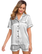 SWOMOG Womens Silk Satin Pajamas Set Two-piece Pj Sets Sleepwear Loungewear Button-Down Pj Sets Grey