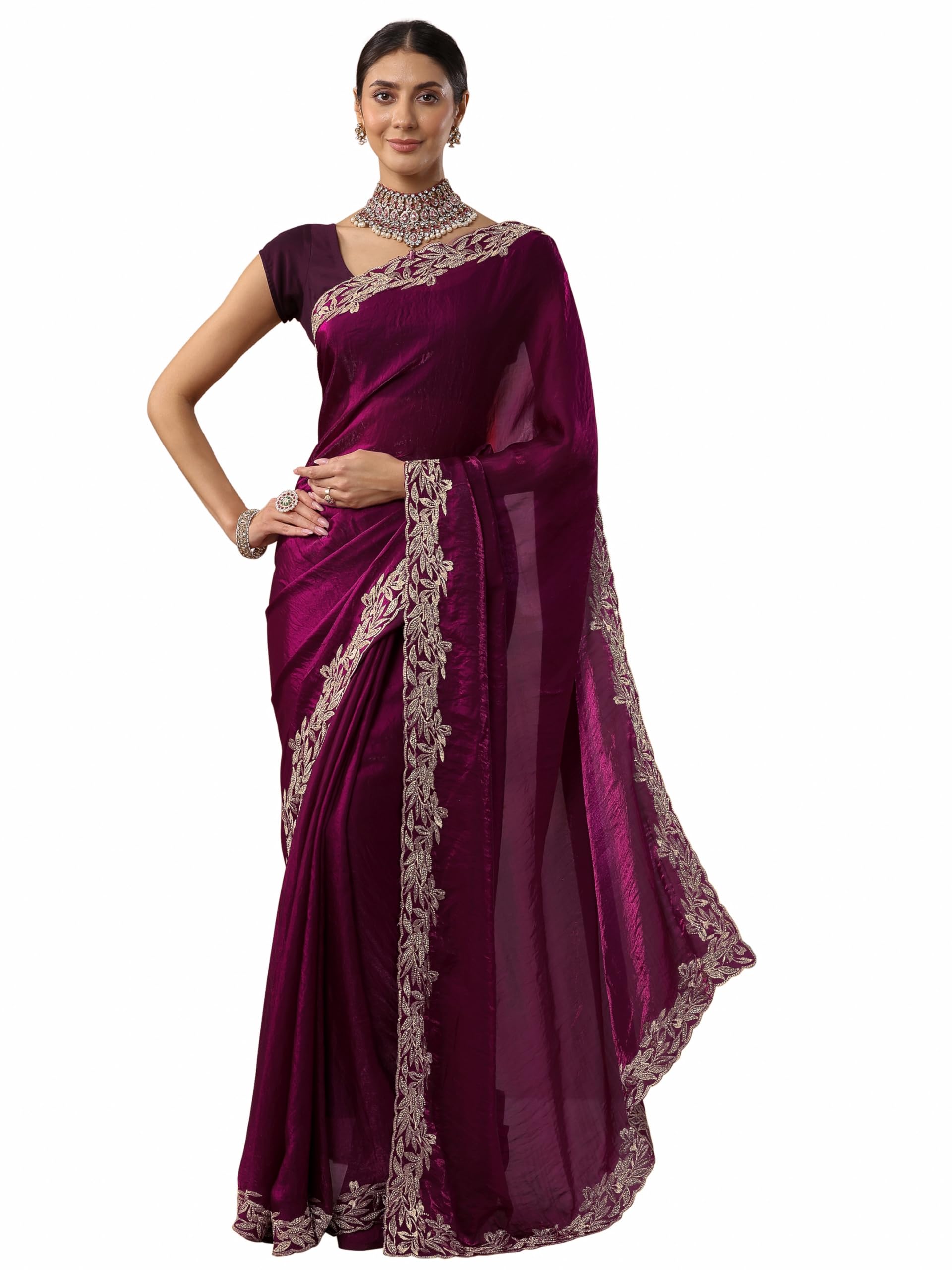 Libas Solid Organza Saree With Unstitched Blouse Piece