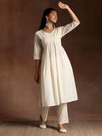 Libas Womens Cotton Embroidered Regular Fit Kurta Set (35214_Off White