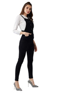 Dolce Crudo Womens Black Skinny High Rise Clean Look Regular Stretchable Denim Dungaree with Pockets (DOSS20DEN04-47-62_Black _
