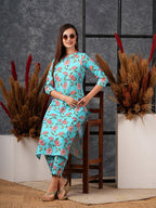 ANNI DESIGNER Women s Cotton Blend Kurta Trousers, blue,S