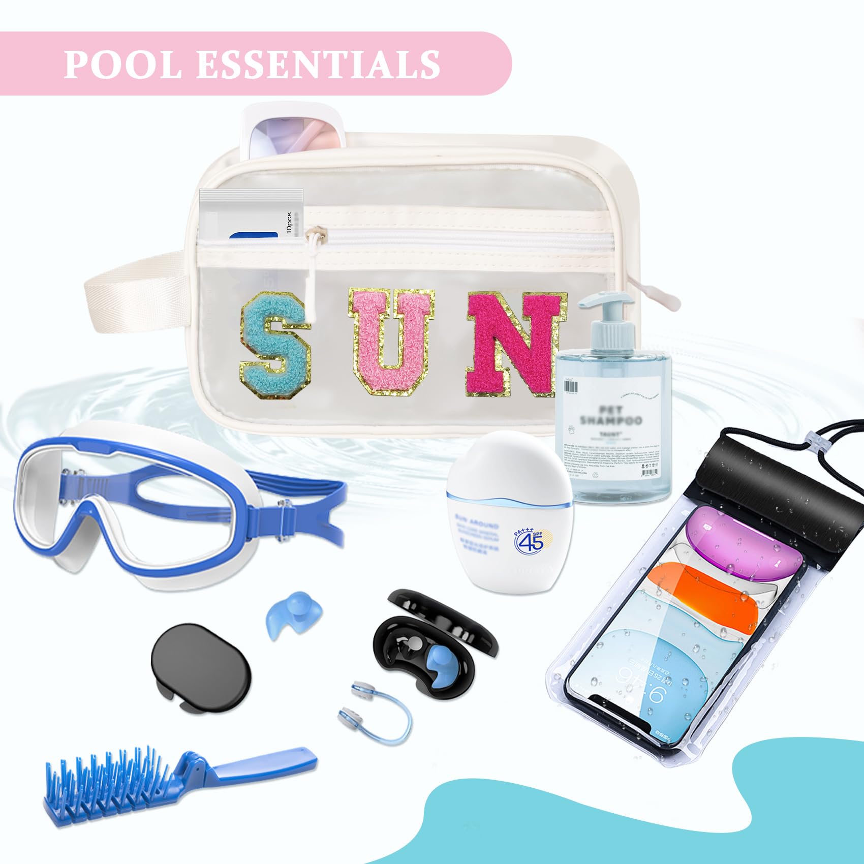 COSHAYSOO Clear SUN Makeup Bag Sunscreen SPF Pouch Beach Pool Lake Spa Travel Cosmetic Toiletry Stuff Organizer for Women Teenag