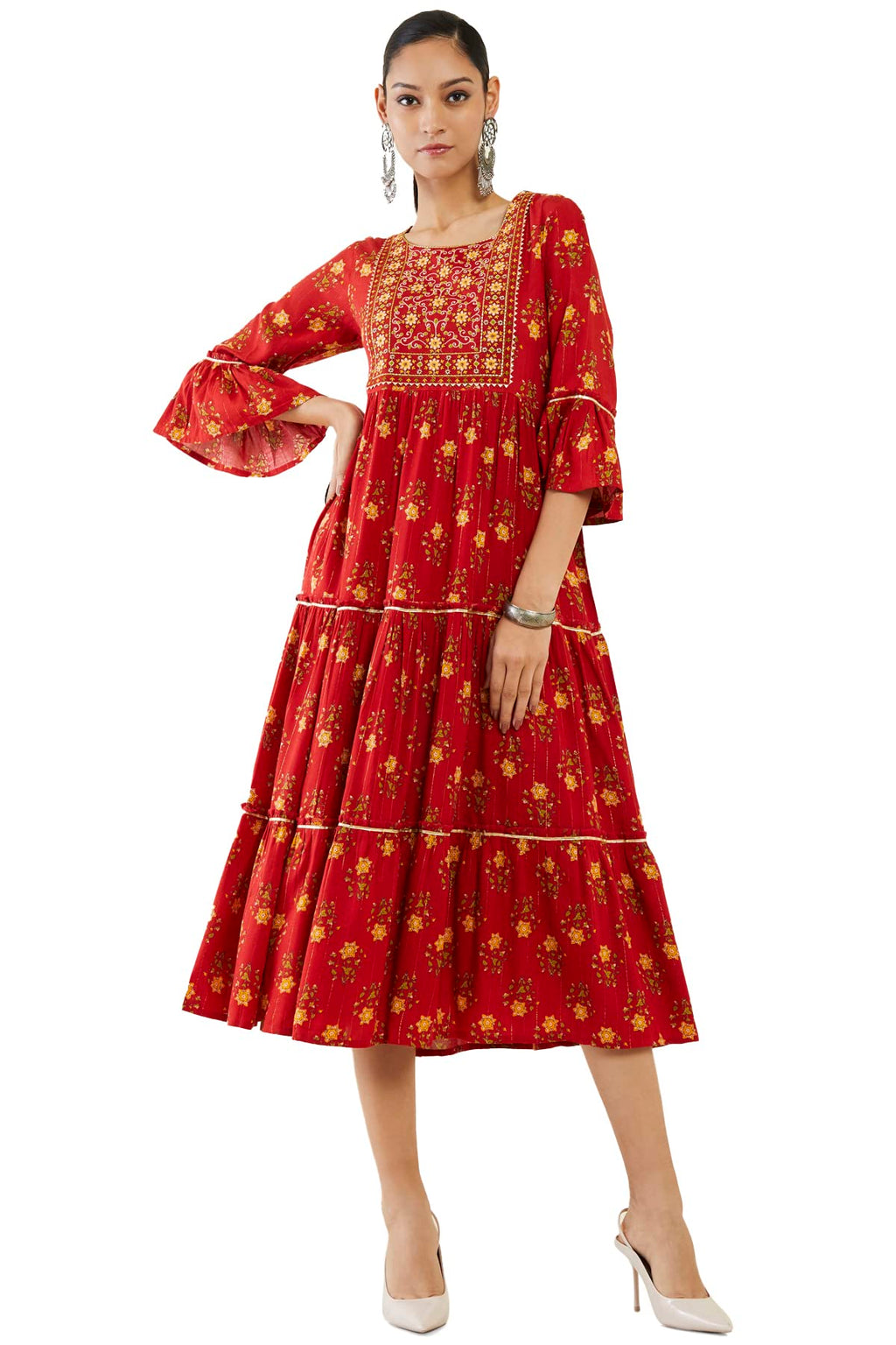 Soch Women Red Rayon Embroidery Kurta (Red_L)