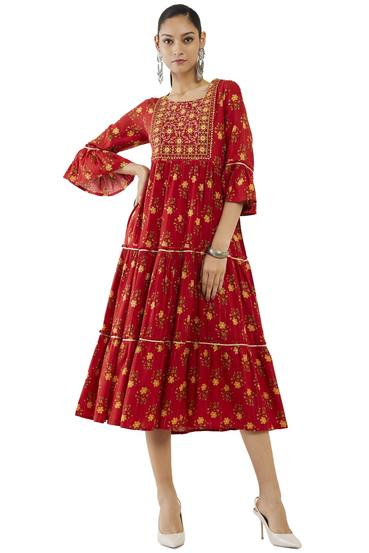 Soch Women Red Rayon Embroidery Kurta (Red_L)