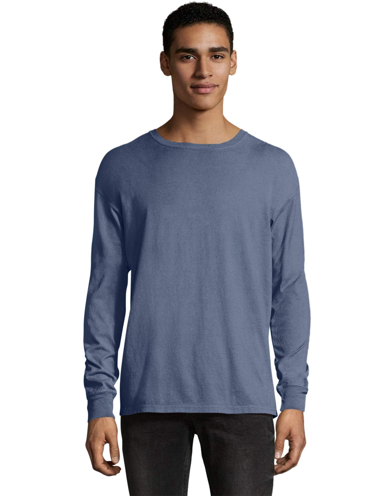 Unisex garment-Dyed Long-Sleeve T-Shirt - BLAcK - S(D0102H7DEE8)