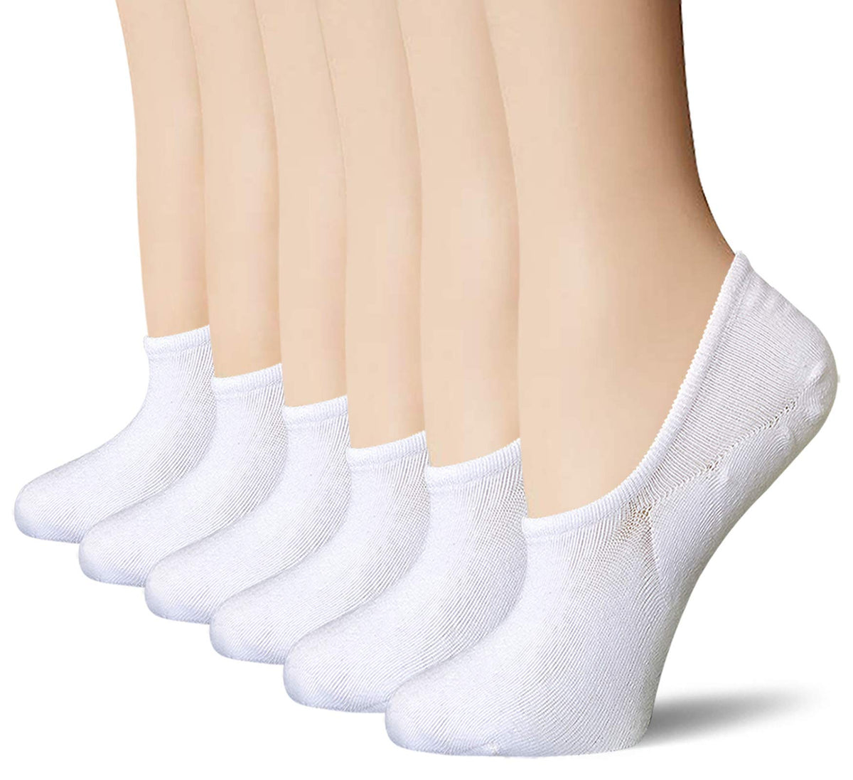 Bering No Show Socks Womens Non Slip For Flats Slip On Sneakers Footies Low Cut Ankle Short (6 Pairs), White, 69 46-271