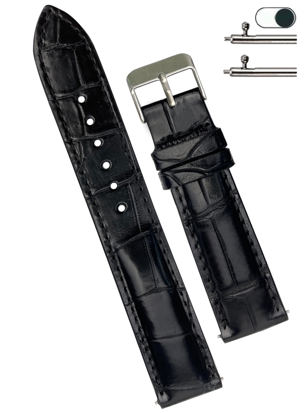 vinacreations 21mm Black Handmade Alligator Belly Leather Watch Band Men Quick Release Premium Crocodile Strap by Vietnamese DH-