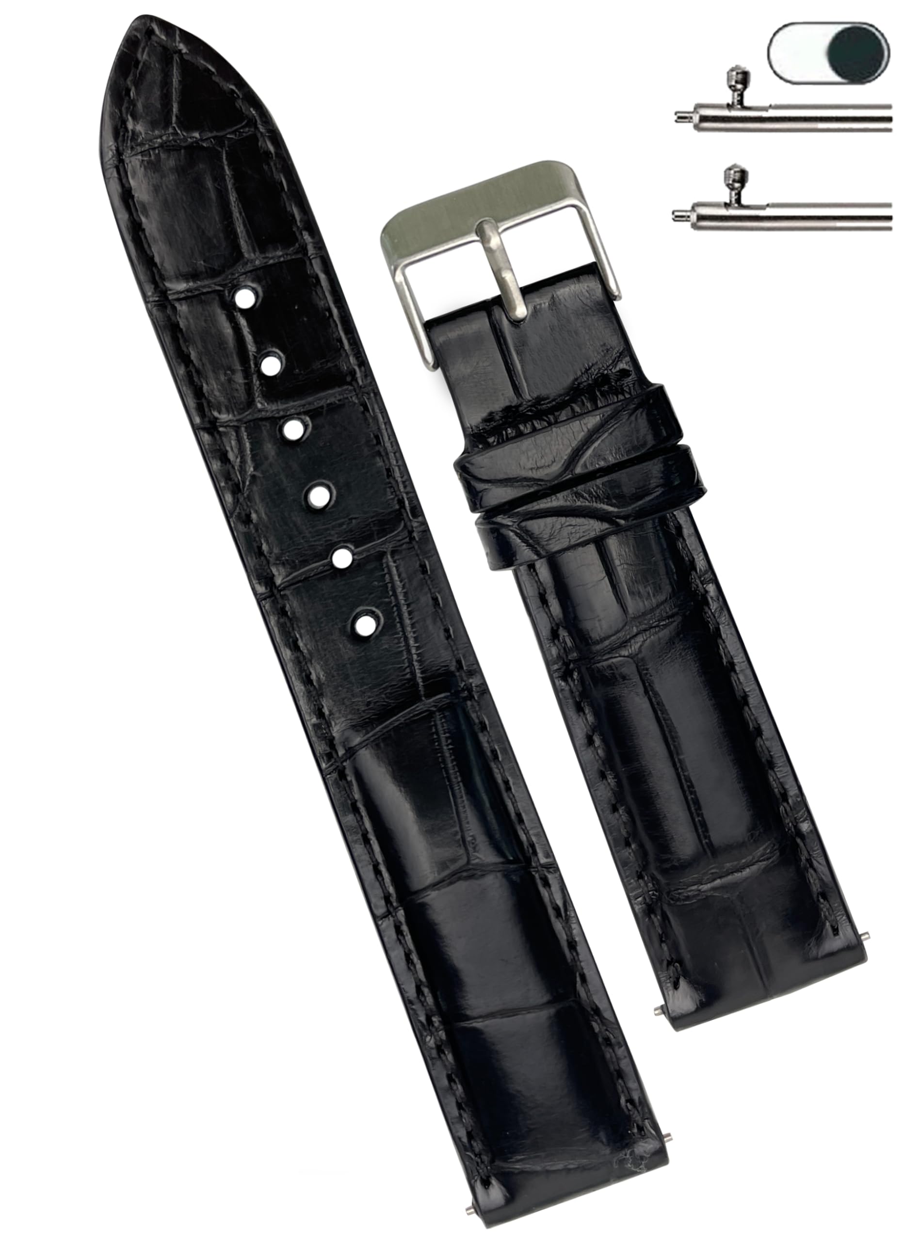 vinacreations 21mm Black Handmade Alligator Belly Leather Watch Band Men Quick Release Premium Crocodile Strap by Vietnamese DH-