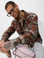 The Souled Store Plaid Originals: Brown, Rust, Black Men and Boys Long Sleeve Collared Neck Regular Fit Cotton Button Down Utili
