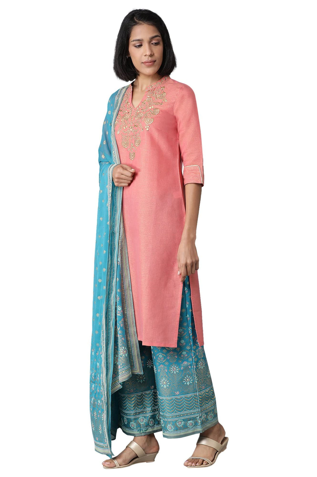 Aurelia Women'S Rayon Blend Kurta & Palazzo With Dupatta