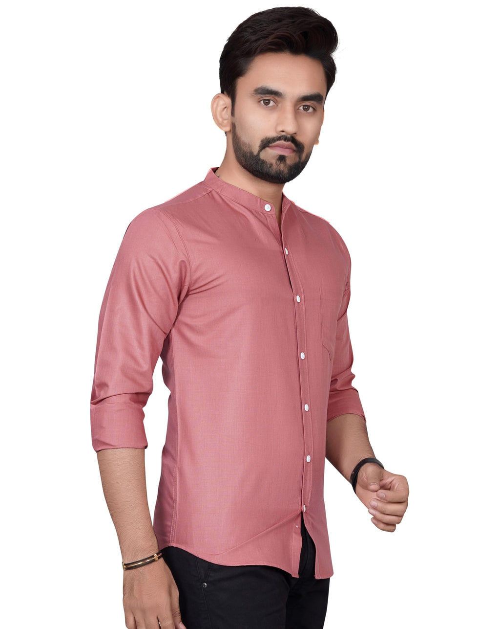 Besix MenS Regular Fit Solid Cotton Shirt | Chinese Collar | Casual | Plain | Branded | Mandarin Collar | Full Sleeve | Summer 