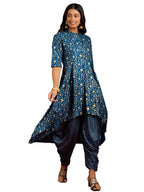 Libas Womens Printed Viscose A-Line Kurta With Dhoti Pant