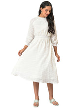 Aurelia White Chevron Cotton Midi Dress For Women