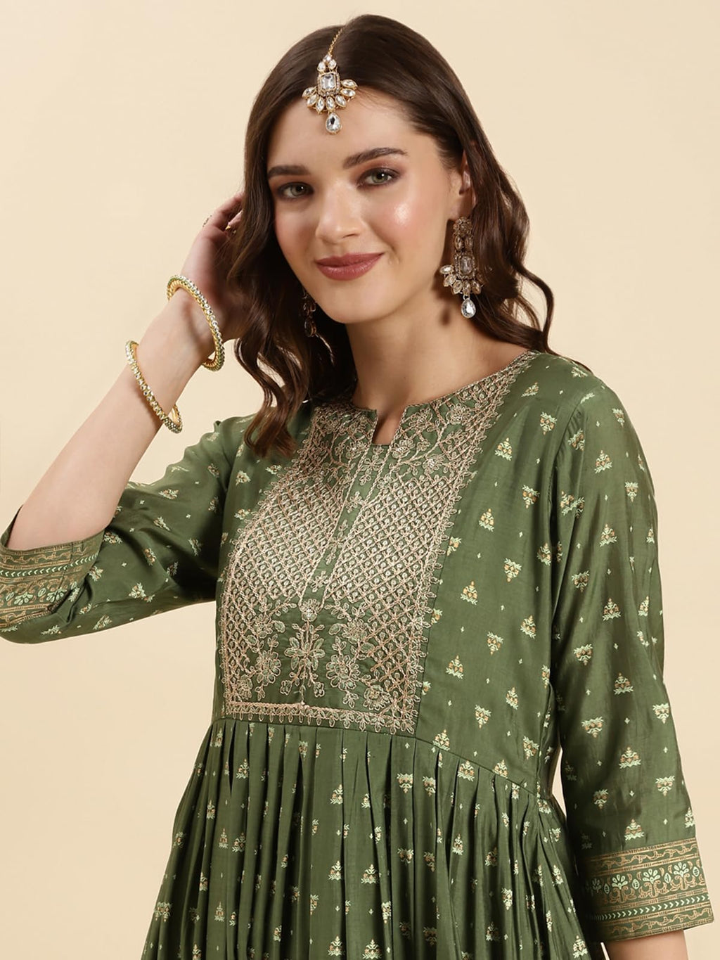 Rangita Green Silk Calf Length Embroidered Anarkali Kurti For Women | Kurta For Women