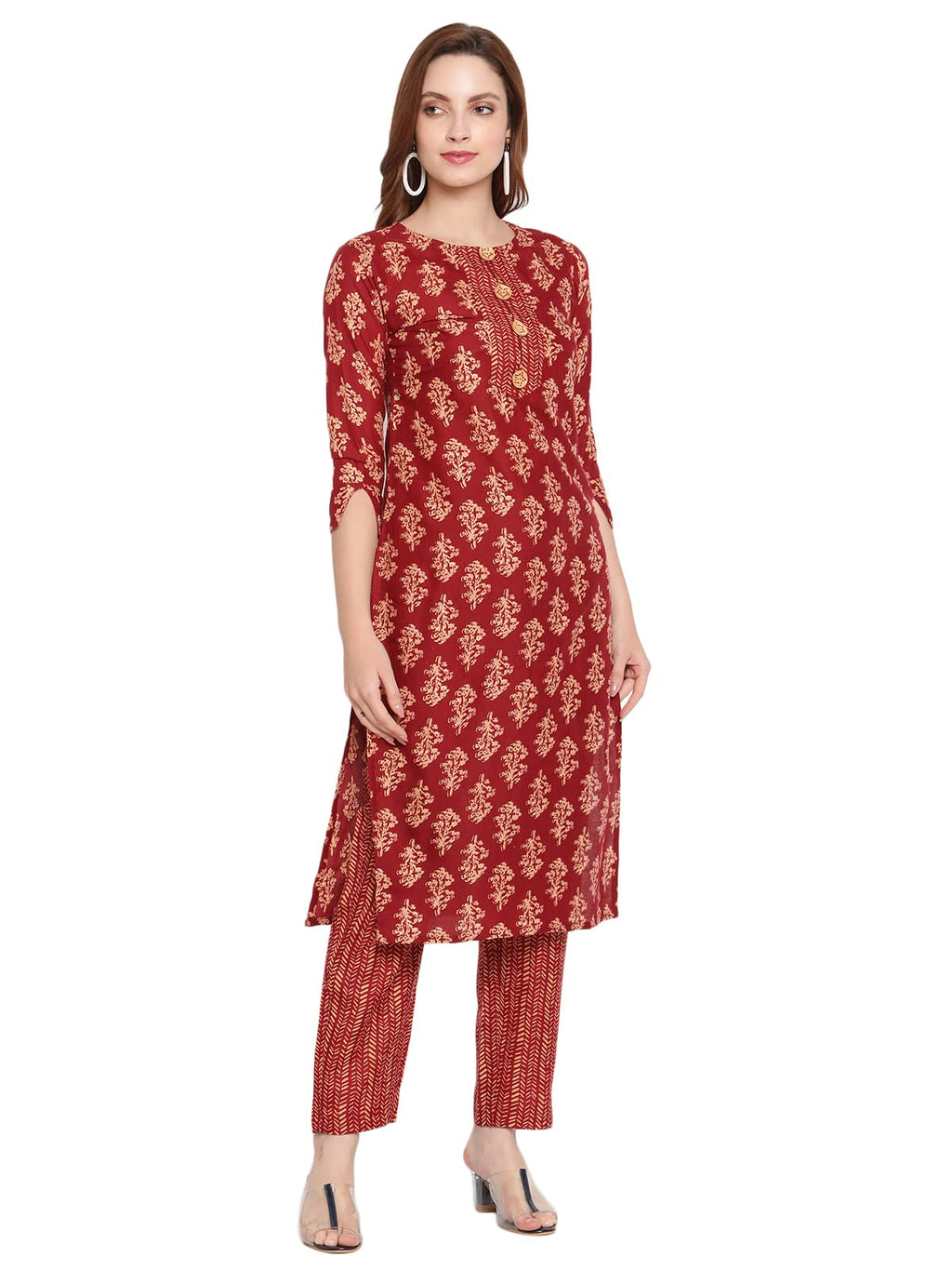 Shasmi Women'S Maroon Cotton Straight Kurta With Checkered Trouser (Kurta 26 Maroon S)