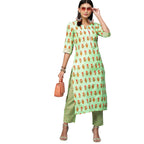 ANNI DESIGNER Women's Cotton Blend Straight Printed Kurta with Pant (Carto Green_L_Green_Large)