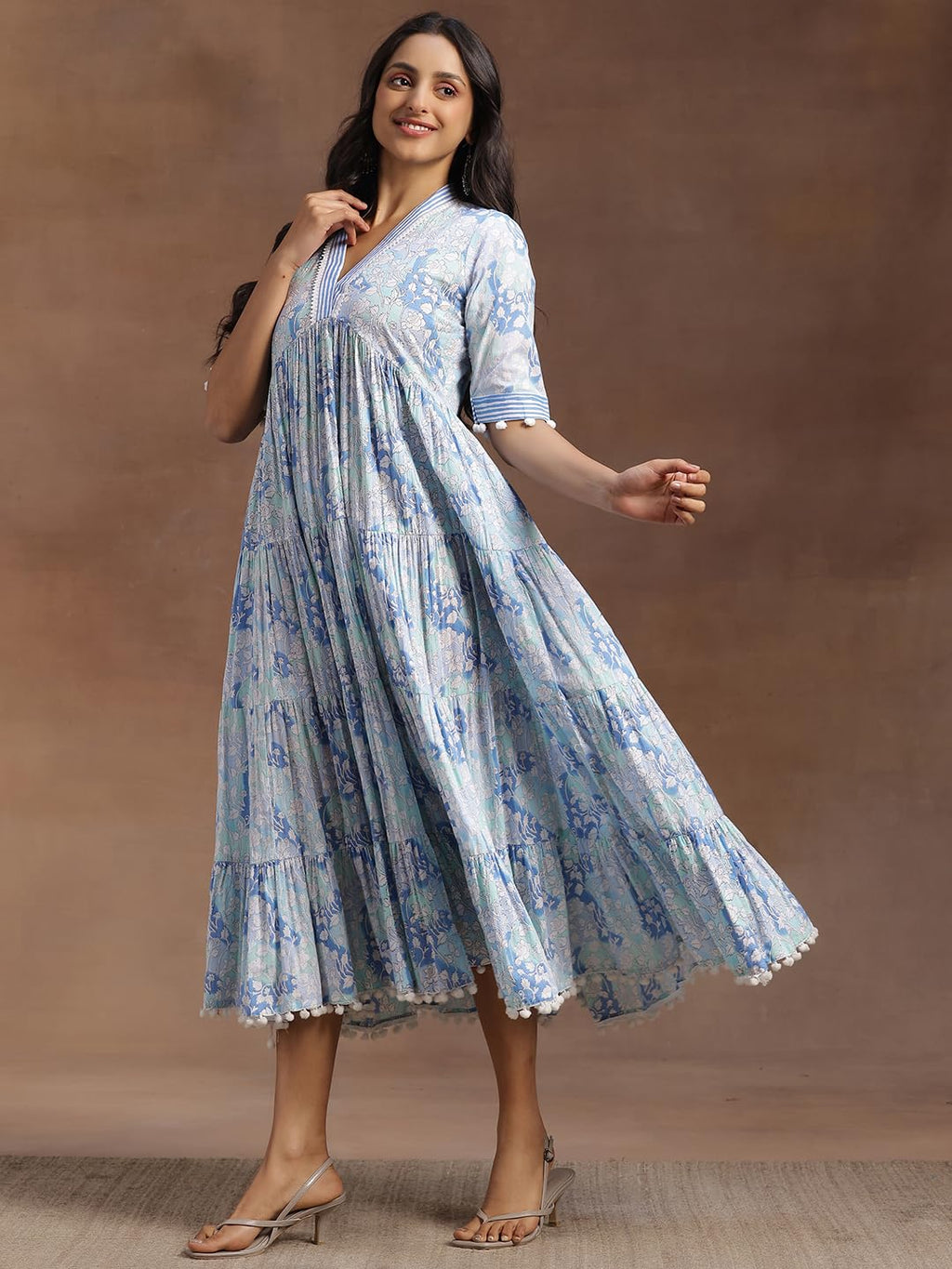 Libas WomenS Cotton Blend A-Line Calf Length Dress (29120Or_Blue