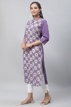 Aurelia Purple Floral Printed Printed Lace Straight Long Kurta