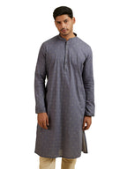 Manyavar Mens Cotton Jacquard Embroidered Kurta Pyjama Set (Grey,XL)