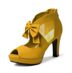 GATUXUS Open Toe Women Platform High Heel Shoes Bows Strappy Sandals (US 9, Yellow)