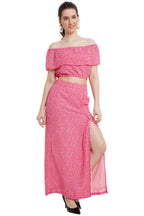 POPWINGS Casual Floral Printed Off-Shoulder Crop Top and Long Slit Skirt Co-Ord Set for Women || Co-Ords Set for Women Stylish W