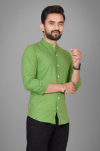 Besix MenS Regular Fit Solid Cotton Shirt | Chinese Collar | Casual | Plain | Branded | Mandarin Collar | Full Sleeve | Summer