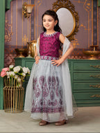 Aarika Girls Ethnic Wear Purple-Grey Colour Thread Embroidery Net Lehenga Choli Set With Dupatta-3-9 Years (Lch-Shm-1527)