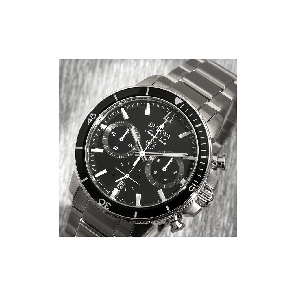 Bulova Men's Marine Star Series C Stainless Steel 6-Hand Chronograph Quartz Watch, Black Dial Style: 96B272