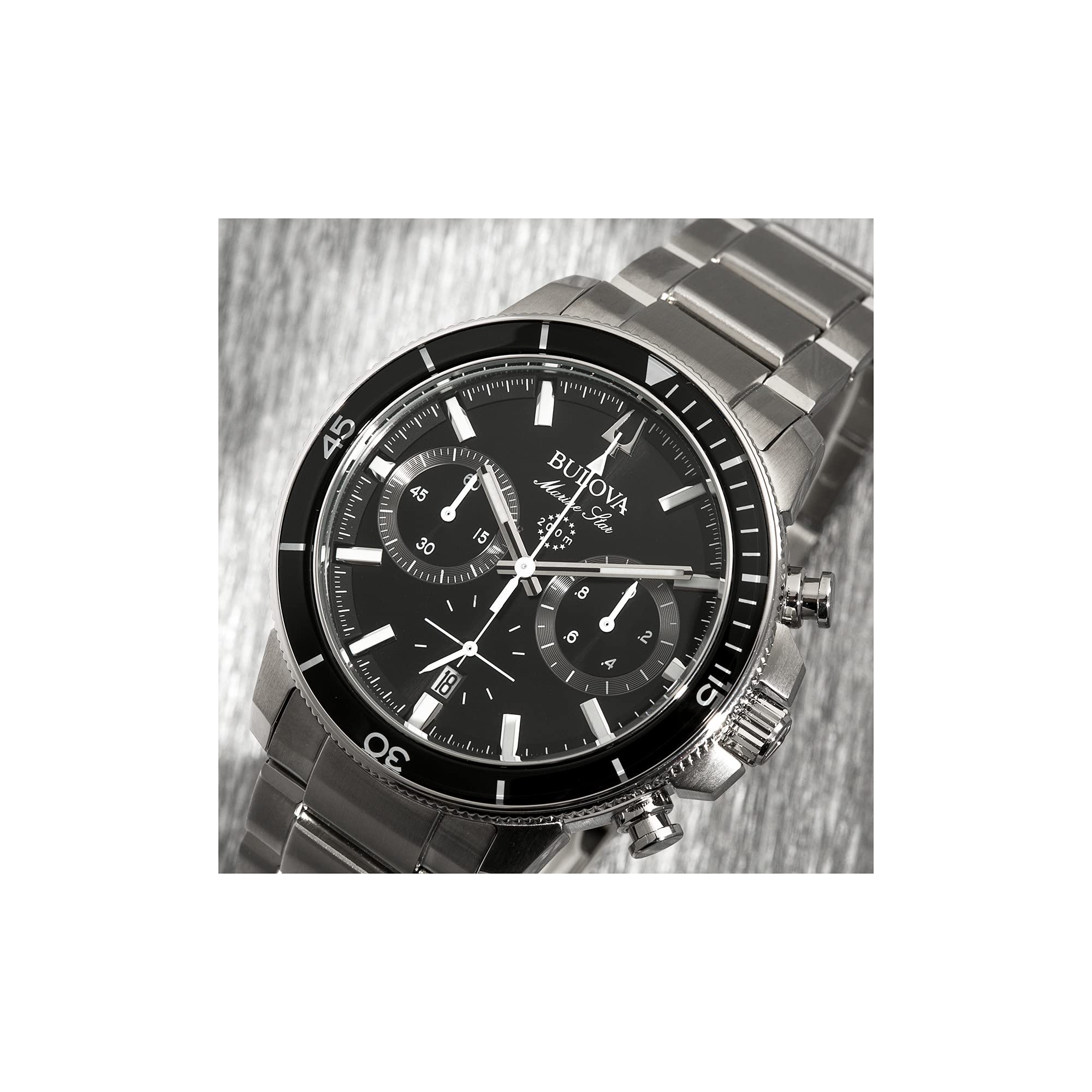 Bulova Men's Marine Star Series C Stainless Steel 6-Hand Chronograph Quartz Watch, Black Dial Style: 96B272