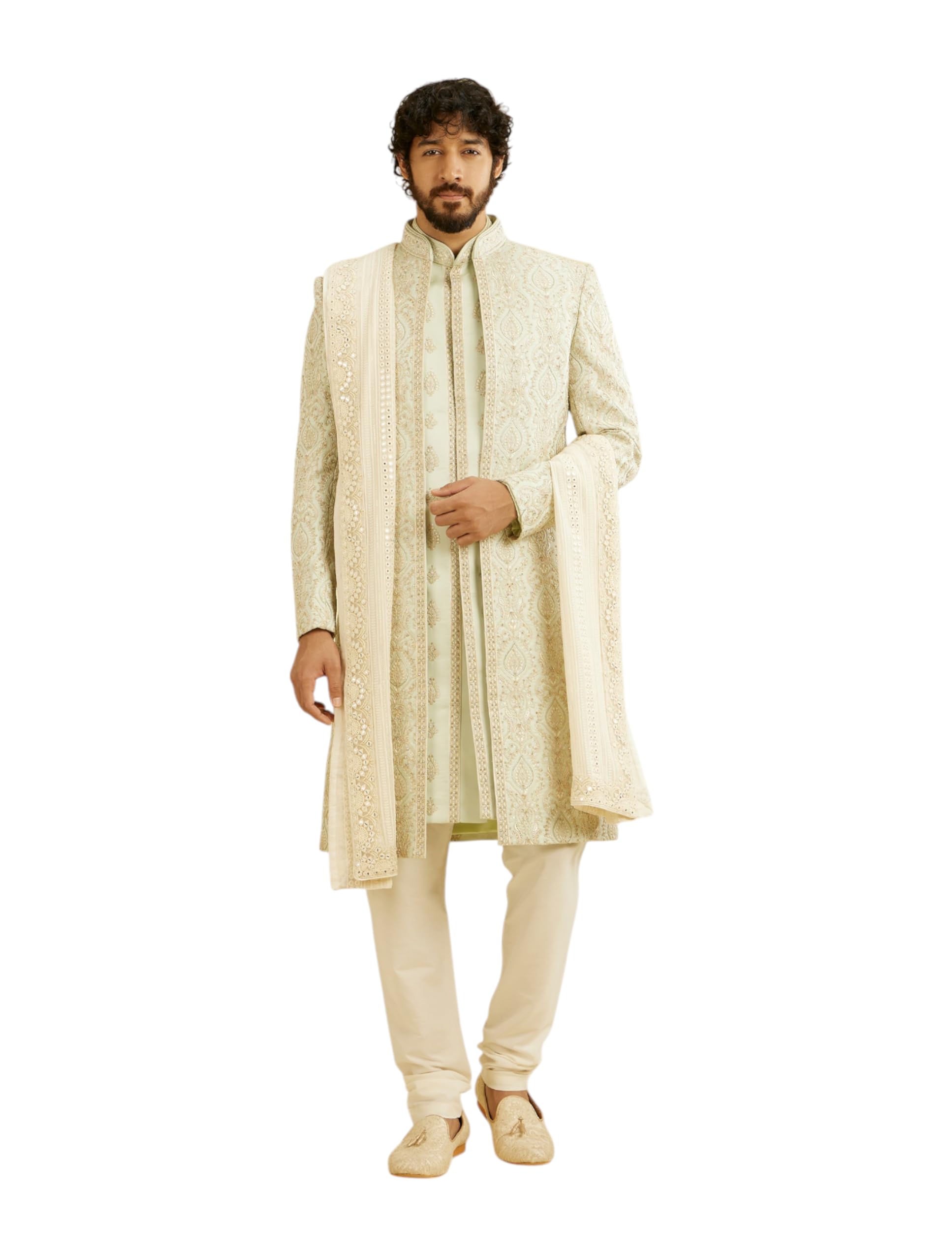 Manyavar MenS Mirror Work Dupatta (Cream)