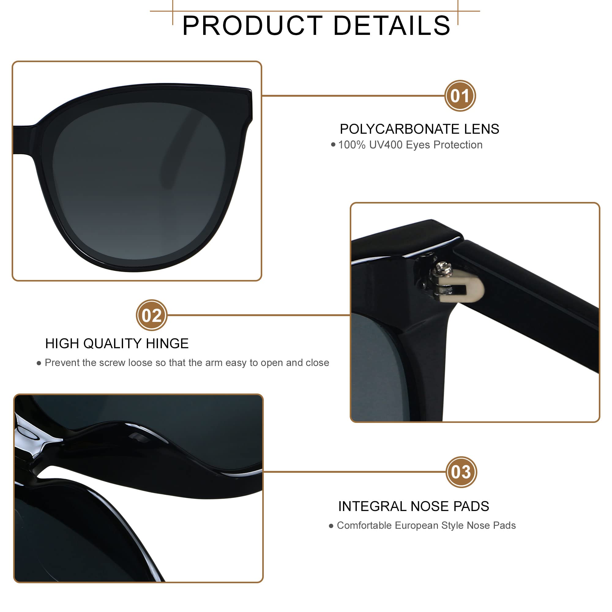 LYZOIT Oversized Cat Eye Sunglasses for Women Big Large Cateye Frame Shades 2 Pack Fashion Vintage Sun glasses Black Clear Brown