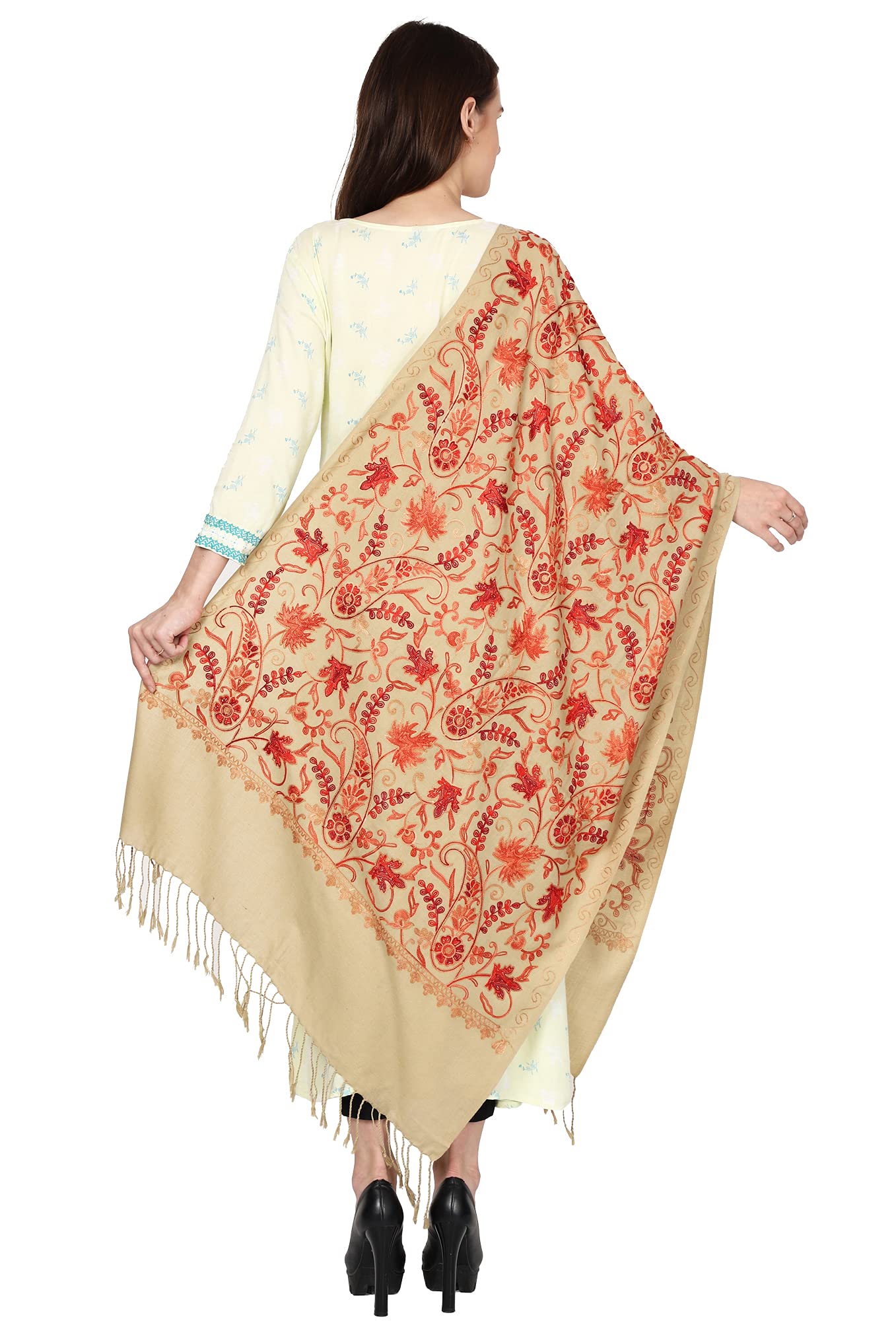 Weavers Villa WomenS Kashmiri Aari Embroided Floral Cashmilon Stoles, Shawls, Wraps, 70Cm X 200Cm