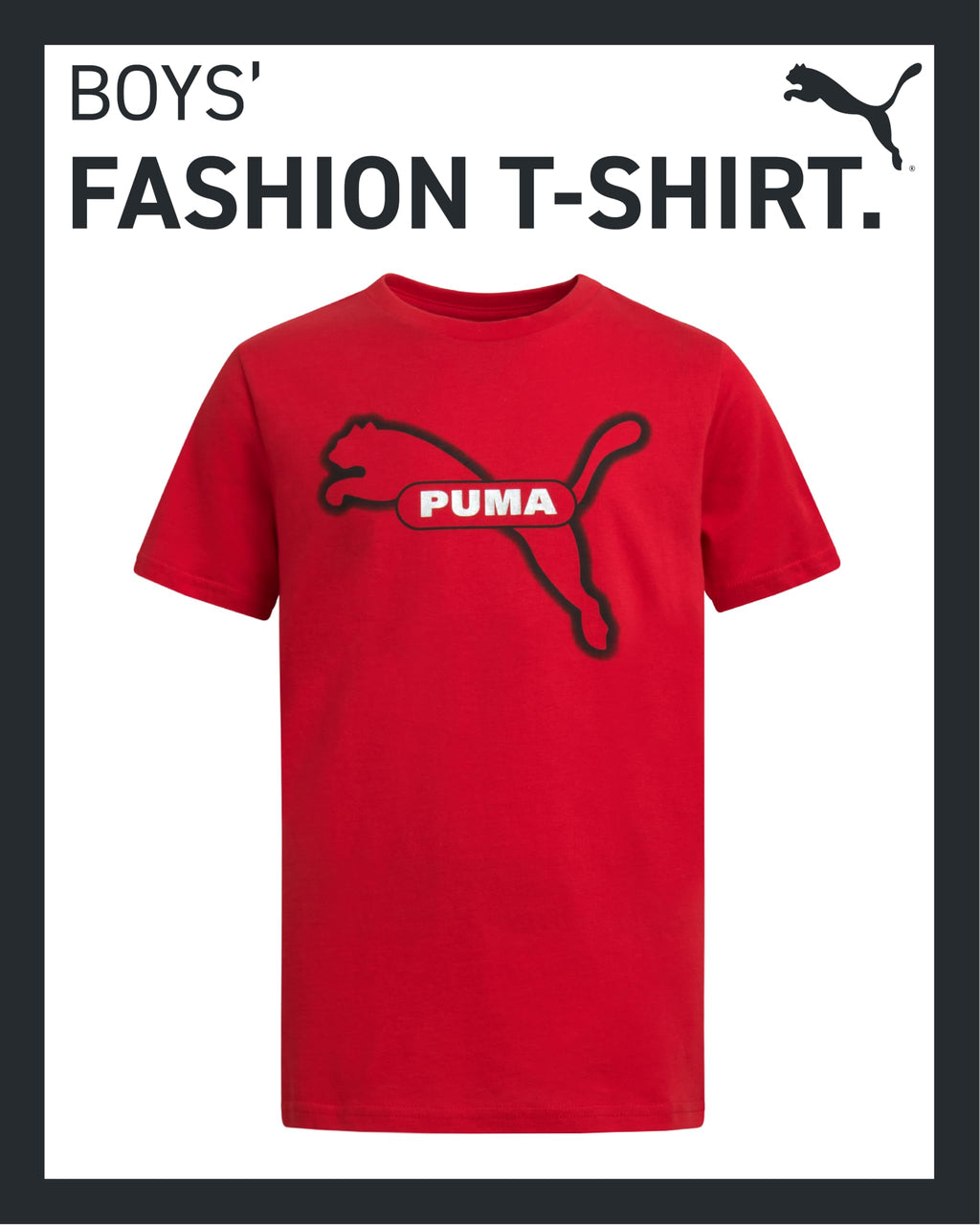 PUMA Boys' T-Shirt - Cat Logo T-Shirt for Boys - Athletic Crewneck Short Sleeve Tee (S-XL), Size Large, Red/Black