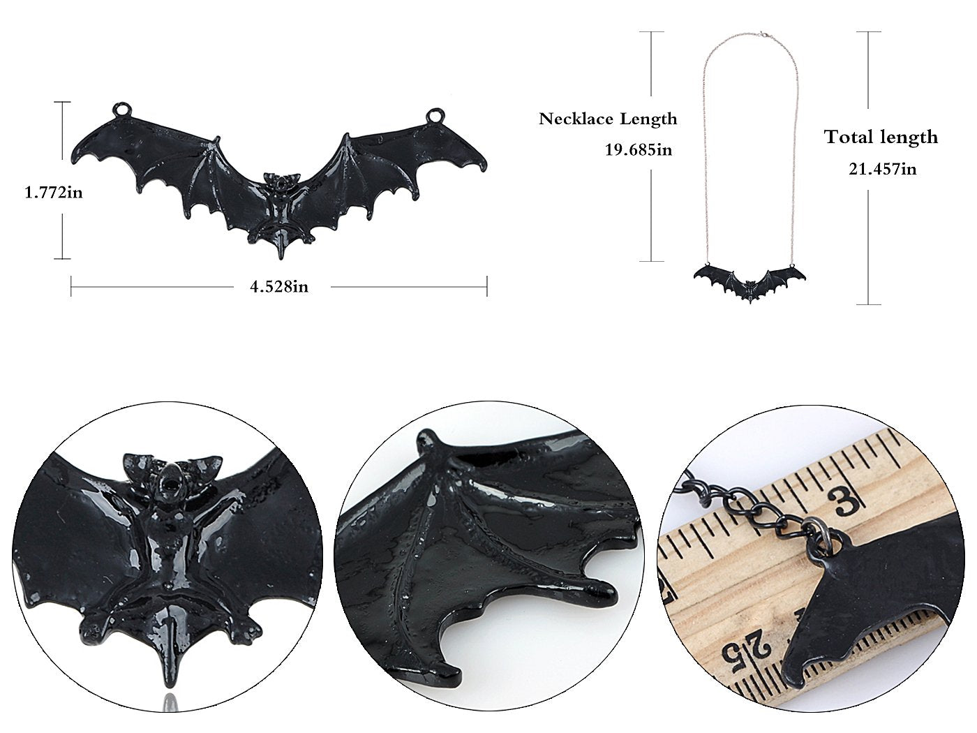 Alilang Frightening Halloween Enamel Paint Flying Bat Metal Chain Pendant Necklace