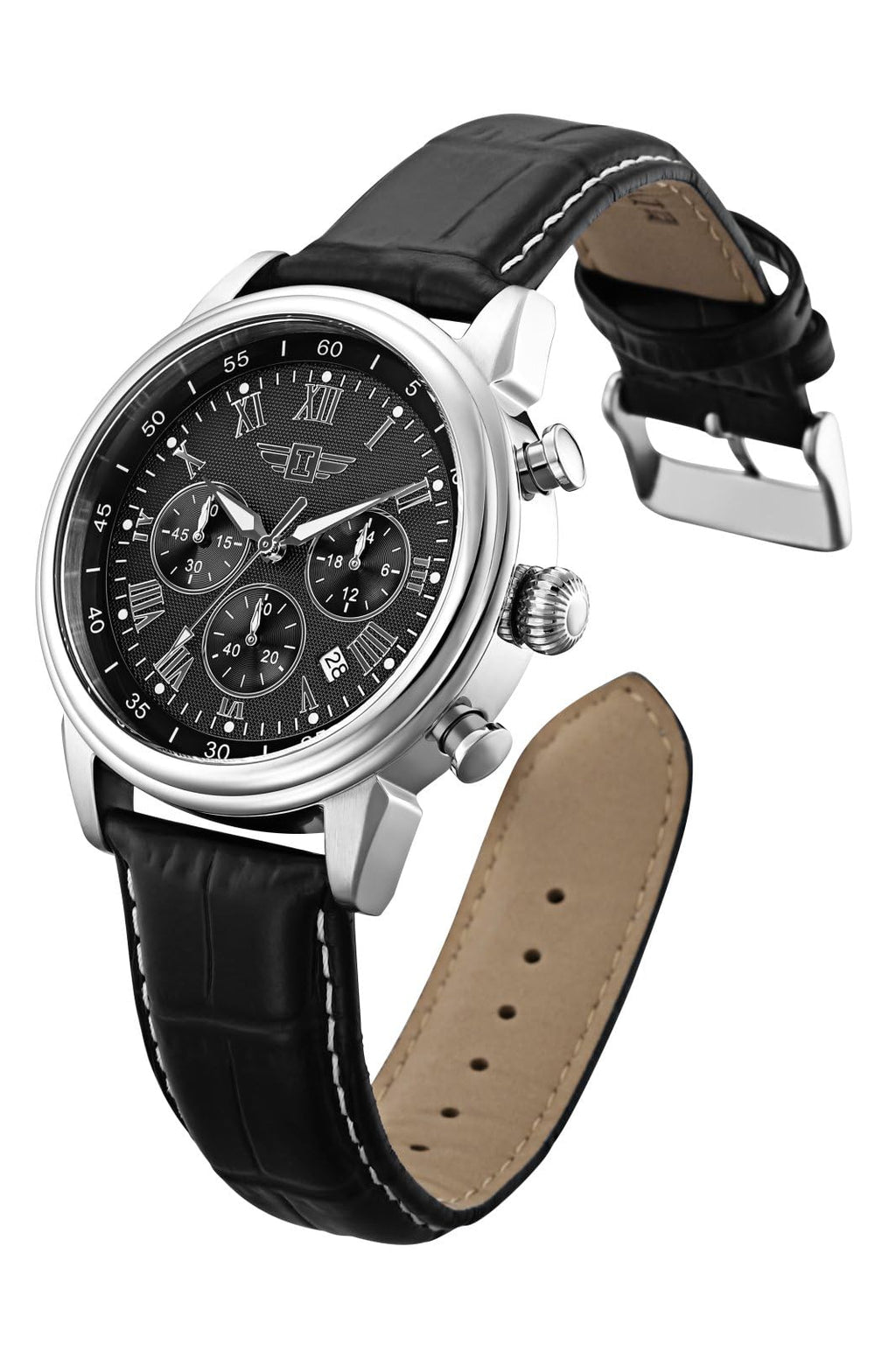 I By Invicta Men's 90242-001 Chronograph Black Dial Black Leather Dress Watch