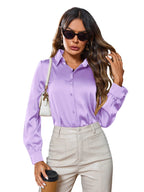 Indoprimo WomenS Solid Satin Casual Shirt | Stylish Western Long Sleeve Shirt For Women
