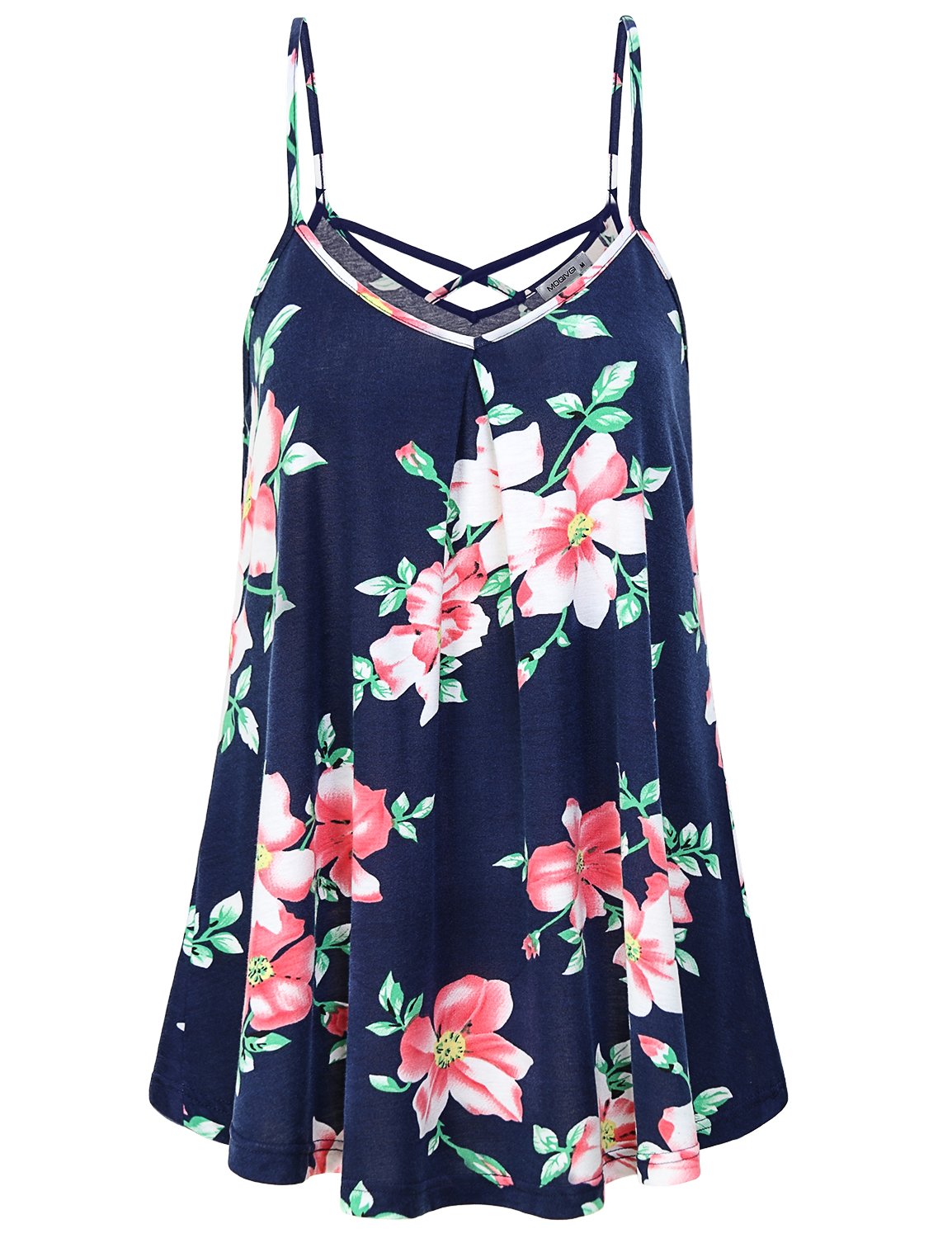 MOQIVGI V Neck Tank Tops for Women,Juniors Sleeveless Floral Blouses for Work Summer 2021 Pleated Trapeze Figure Flattering Leis 2