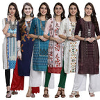 Pinkmint Womens Crepe Digital Print Straight Kurta [Pack of 6]