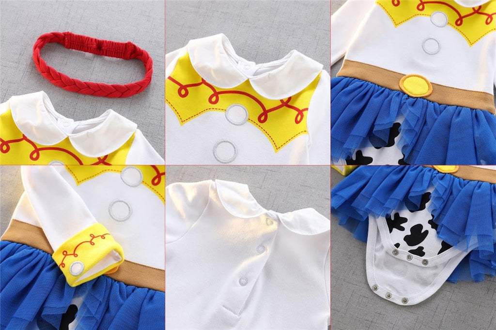 Dressy Daisy Baby Girls Cowgirls Princess Onesie Costume Romper Bodysuit Halloween Birthday Dress Up with Headband Size 3-6 Mont