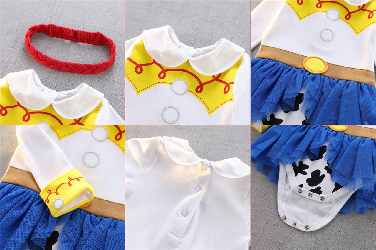 Dressy Daisy Baby Girls Cowgirls Princess Onesie Costume Romper Bodysuit Halloween Birthday Dress Up with Headband Size 3-6 Mont