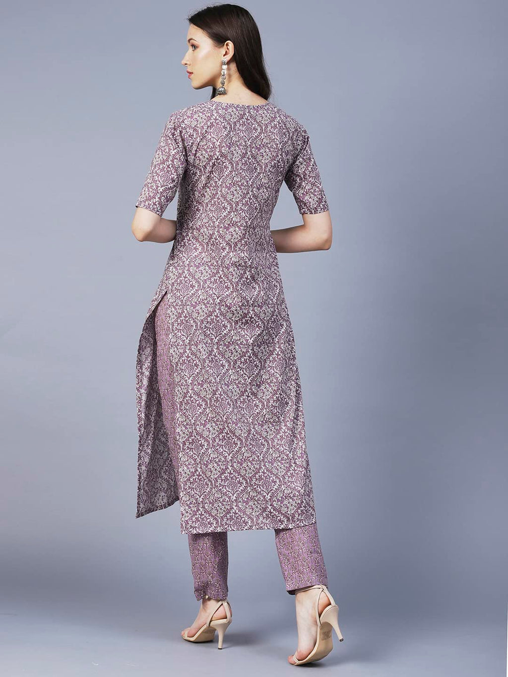 ANNI DESIGNER Womens Cotton Blend Printed Straight Kurta with Pant (BATAKLI-Purple_XL_Purple_X-Large)