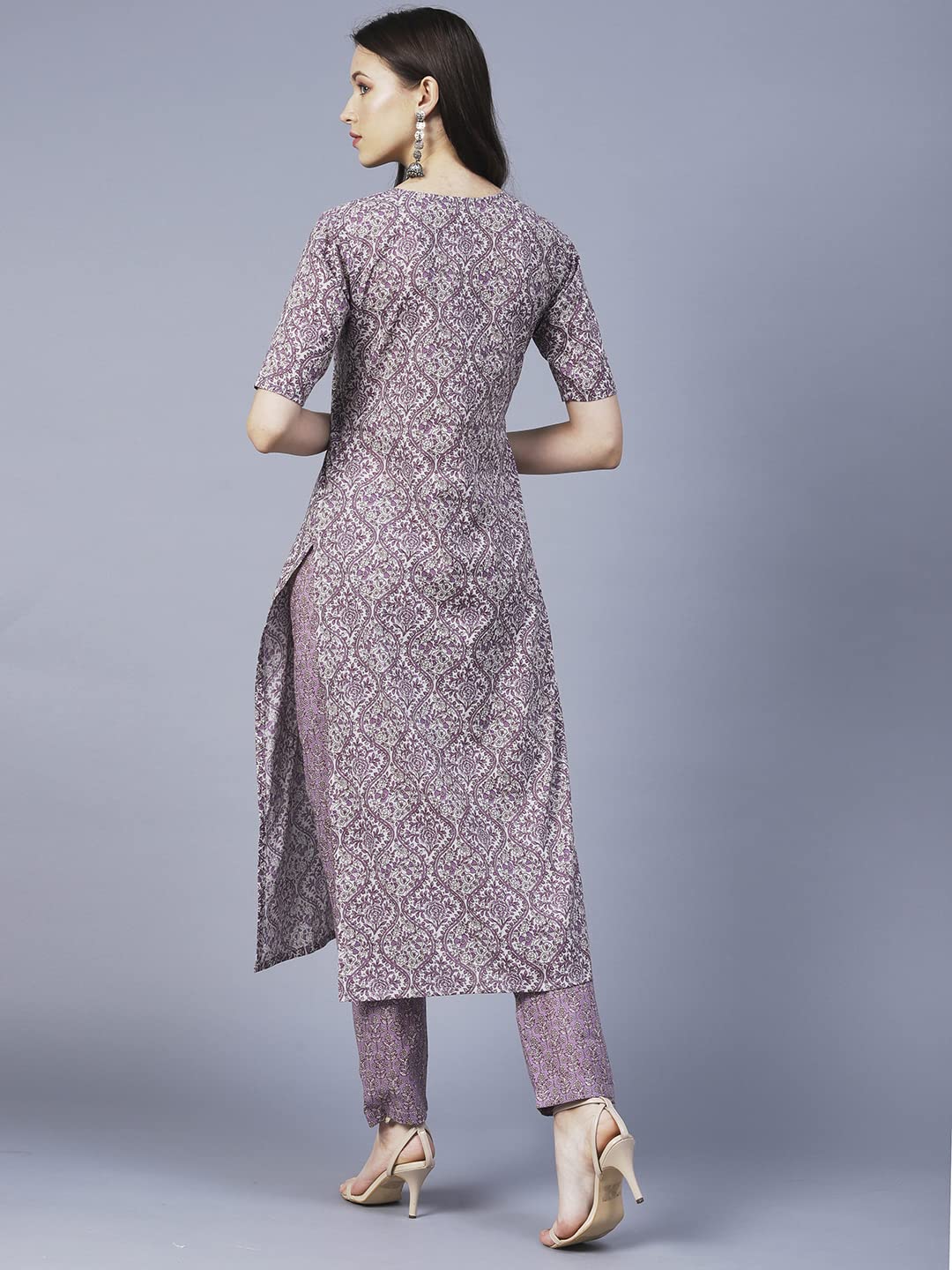 ANNI DESIGNER Womens Cotton Blend Printed Straight Kurta with Pant (BATAKLI-Purple_XL_Purple_X-Large)