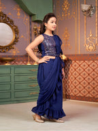 Aarika Girls Ethnic Wear Navy-Blue Colour Sequin Embroidery Georgette Lehenga Choli Set With Attached Dupatta-(4-9 Years)-(Lch-S