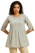 W Grey Striped Peplum Top For Women In Synthetic Material