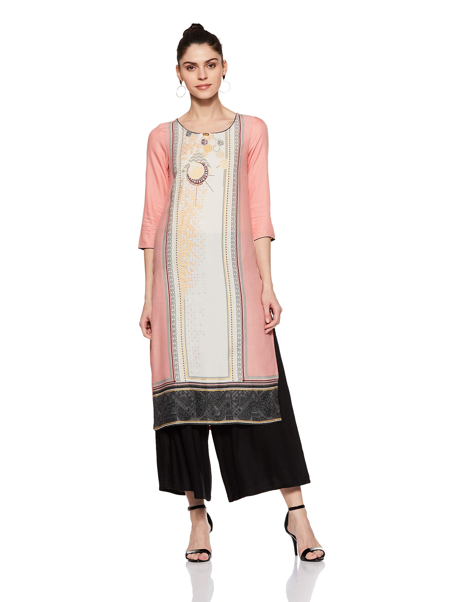 Aurelia Women'S Straight Fit Kurta (18Fek13641-63076_L_Pink)
