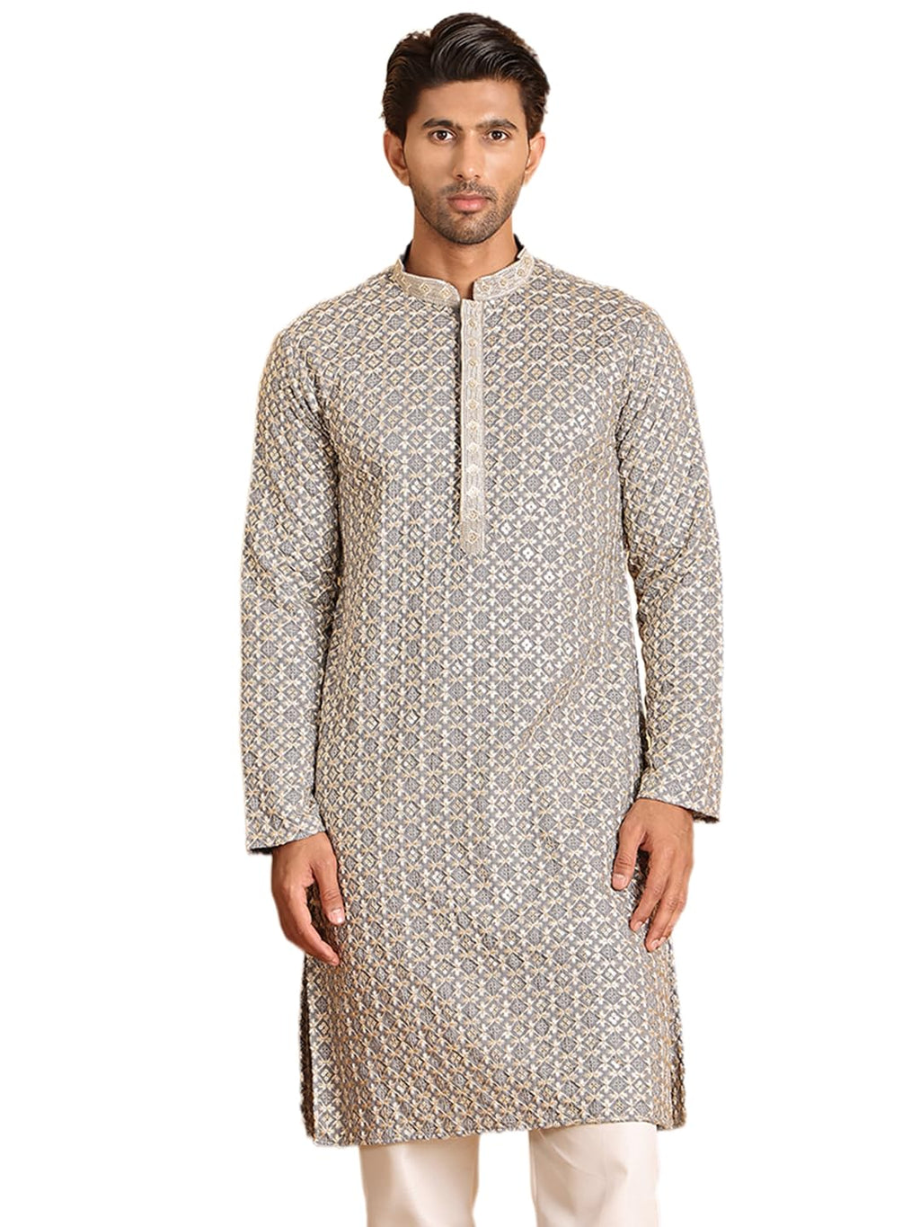 Jompers Mens Embroidered Sequined Viscose Straight Kurta