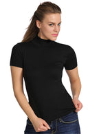 BASIC COTTON Free Spirit Premium Quality Cotton Women's Turtleneck Short Sleeve Shirt Made in Italy (676)
